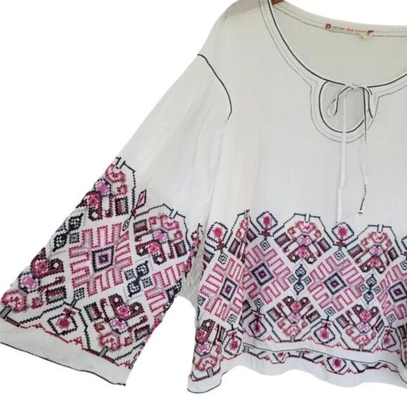 Chelsea & Violet Boho Embroidered Blouse Womans Size M White Multi‎ - Picture 4 of 14